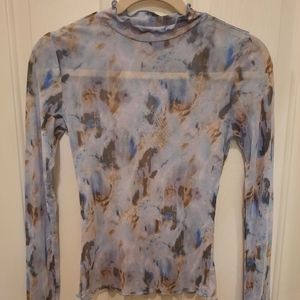Light blue Mesh mock neck long sleeve top